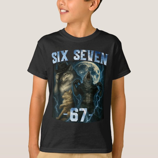 67 Alpha Wolf Meme Funny Graphic Tee Six Seven Hum (Vorderseite)