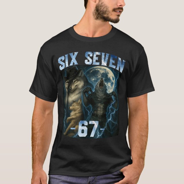 67 Alpha Wolf Meme Funny Graphic Tee Six Seven Hum (Vorderseite)