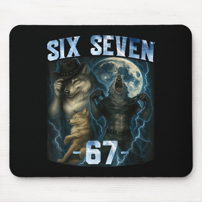 67 Alpha Wolf Meme Funny Graphic Tee Six Seven Hum Mousepad (Vorne)