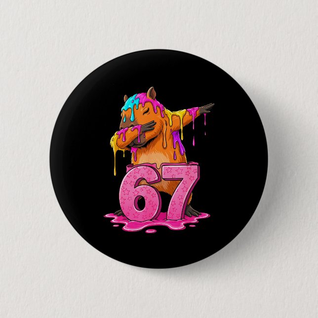 67 Animals Funny 67 Brainrot Youth Kids Capybara 6 Button (Vorderseite)