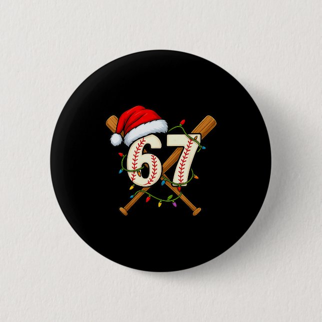 67 Baseball Xmas Lights Santa Hat Funny Holiday  Button (Vorderseite)