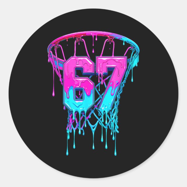 67 Basketball Drip Six Seven Funny  Runder Aufkleber (Vorderseite)