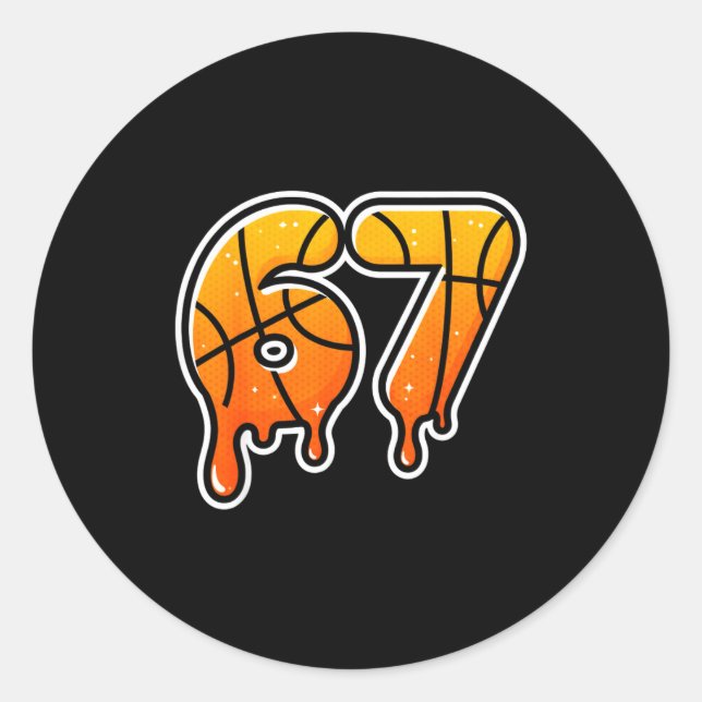 67 Basketball Halftone Meme Gen Alpha Slang Drip S Runder Aufkleber (Vorderseite)