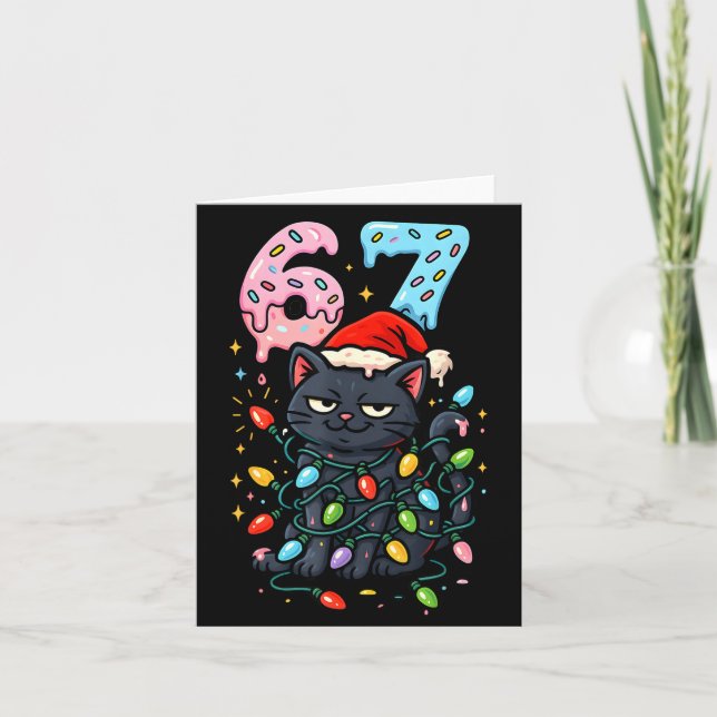 67 Black Cat Christmas Ice Cream Drip Santa Hat Si Karte (Vorderseite)