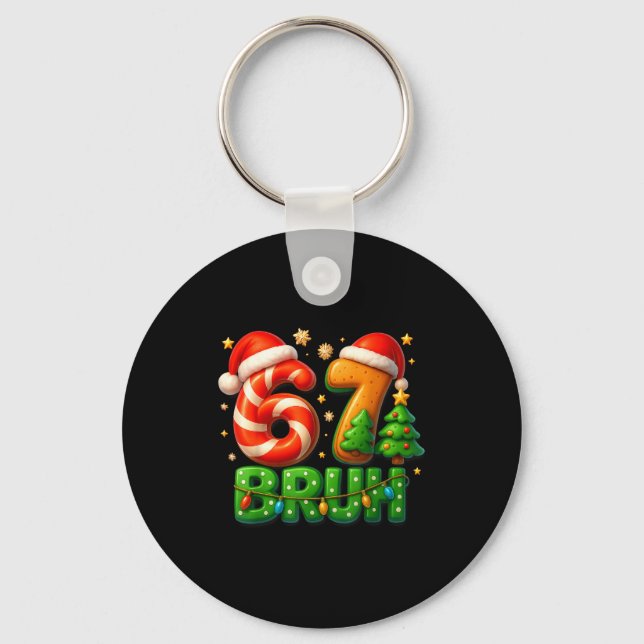 67 Bruh Christmas Candy Cane Gingerbread Design Xm Schlüsselanhänger (Vorderseite)