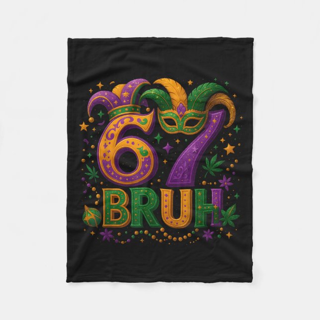 67 Bruh Funny Mardi Gras Mask Beads Costume Design Fleecedecke (Vorderseite)