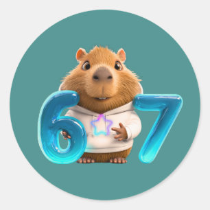 67 Capy – Cute Capybara Rund Sticker Teal Edition