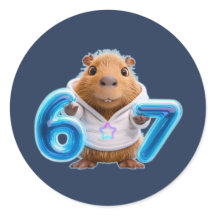 67 Capybara Rund Sticker – Blau leuchtend | Navy