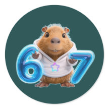 67 Capybara-Rundaufkleber – Blaues Leuchten | Tief