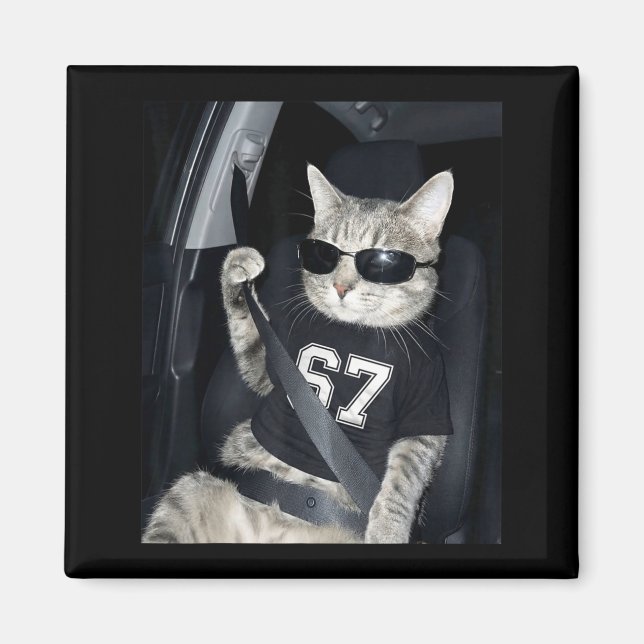 67 Cat Wearing Sungles Gen Alpha Funny Six Seven 6 Magnet (Vorne)
