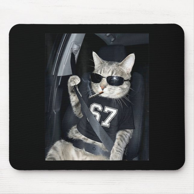 67 Cat Wearing Sungles Gen Alpha Smoking Cat  Mousepad (Vorne)