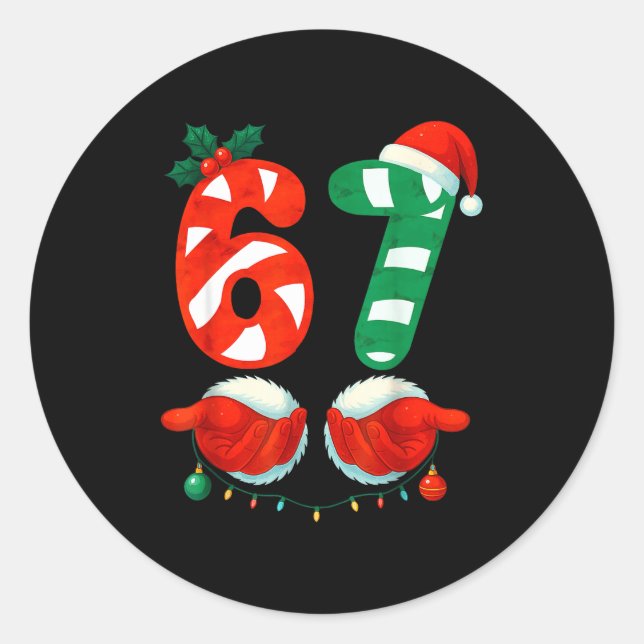 67 Christmas 6 7 Meme Cute Candy Cane 67 Meme Xmas Runder Aufkleber (Vorderseite)