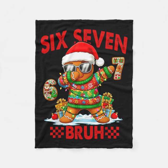 67 Christmas 6 7 Meme Gingerbread Man Xmas Pajamas Fleecedecke (Vorderseite)