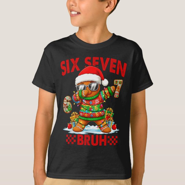 67 Christmas 6 7 Meme Gingerbread Man Xmas Pajamas T-Shirt (Vorderseite)