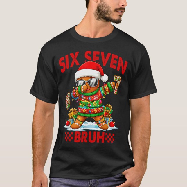 67 Christmas 6 7 Meme Gingerbread Man Xmas Pajamas T-Shirt (Vorderseite)