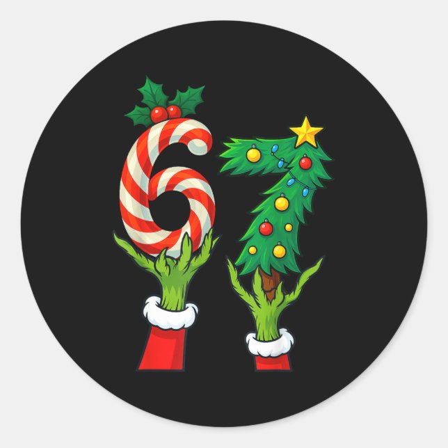 67 Christmas 6 7 Meme Hands Holiday Gen Alpha For  Runder Aufkleber (Vorderseite)