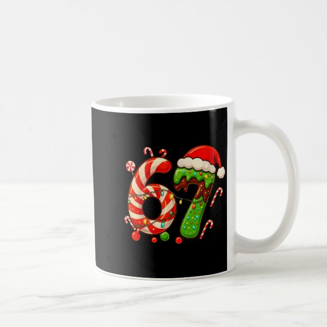67 Christmas 6 7 Six Seven Meme 67 Candy Cane Xmas Kaffeetasse (Rechts)