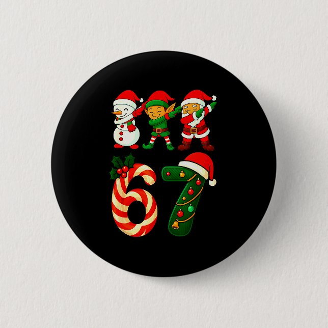 67 Christmas Dabbing Santa Elf Snowman Funny Six S Button (Vorderseite)