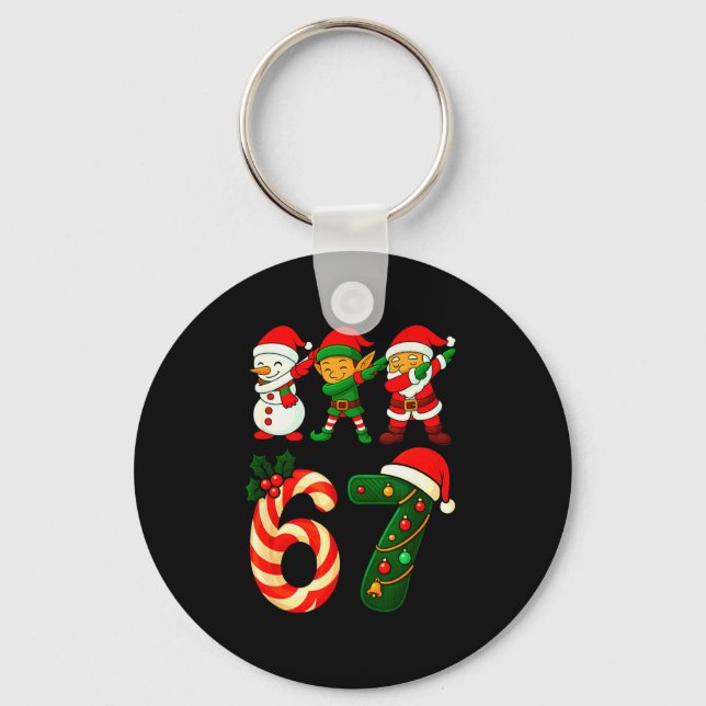 67 Christmas Dabbing Santa Elf Snowman Funny Six S Schlüsselanhänger (Vorderseite)