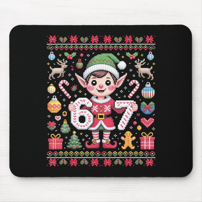 67 Christmas Elf Ugly Sweater Cute 6 7 Meme Xmas B Mousepad (Vorne)