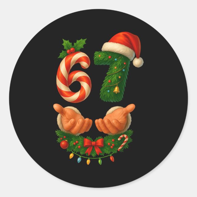 67 Christmas Funny 6 7 Meme Holiday Gen Alpha Slan Runder Aufkleber (Vorderseite)