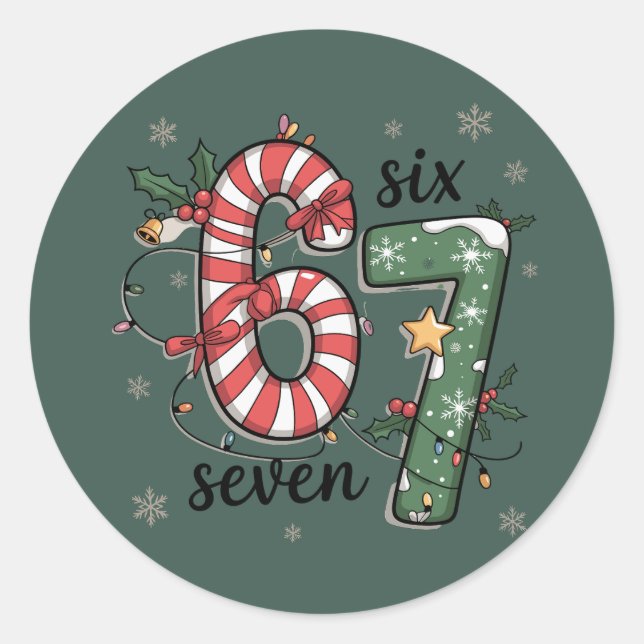 67 Christmas Lights Six Seven Holiday Funny Meme Runder Aufkleber (Vorderseite)