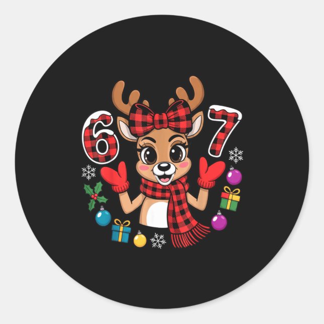 67 Christmas Outfit Women Meme Reindeer Six Seven  Runder Aufkleber (Vorderseite)