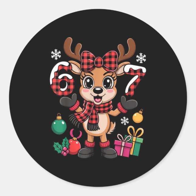 67 Christmas Outfit Women Meme Reindeer Six Seven  Runder Aufkleber (Vorderseite)