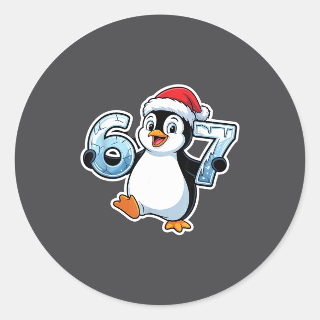 67 Christmas Penguin Santa Hat Birthday Holiday  Runder Aufkleber (Vorderseite)