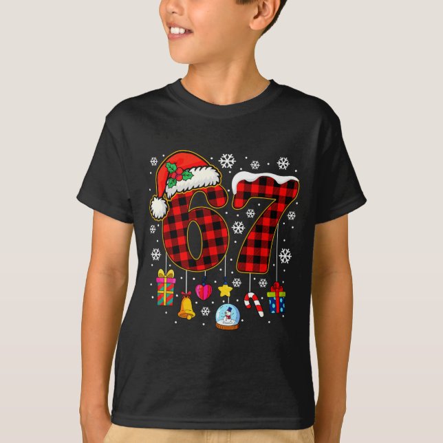 67 Christmas Red Plaid 6 7 Six Seven Boys Christma T-Shirt (Vorderseite)