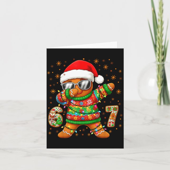 67 Christmas Six Seven Meme Gingerbread Santa Ligh Karte (Vorderseite)
