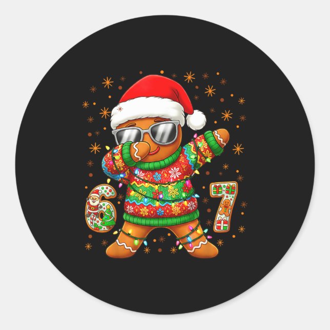 67 Christmas Six Seven Meme Gingerbread Santa Ligh Runder Aufkleber (Vorderseite)