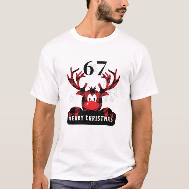 67 Christmas Tee Plaid Reindeer Six Seven Meme (Vorderseite)
