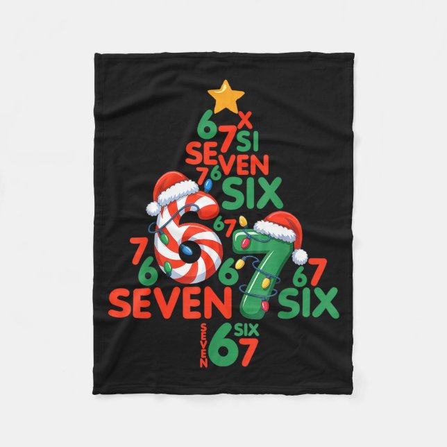 67 Christmas Tree Candy Cane Holiday Six Seven Mem Fleecedecke (Vorderseite)