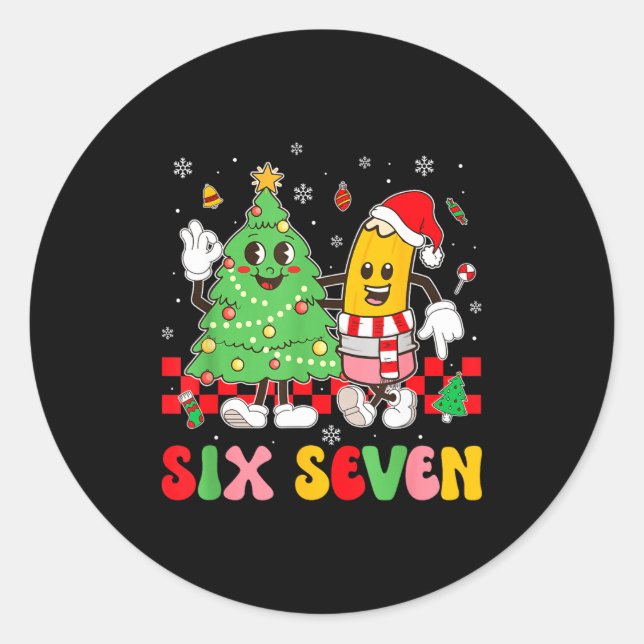 67 Christmas Tree Pencil School Teacher Xmas Holid Runder Aufkleber (Vorderseite)