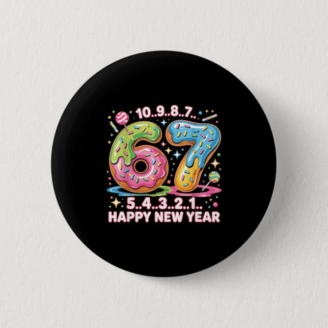67 Countdown Happy New Year 2026 Funny Donut Numbe Button (Vorderseite)