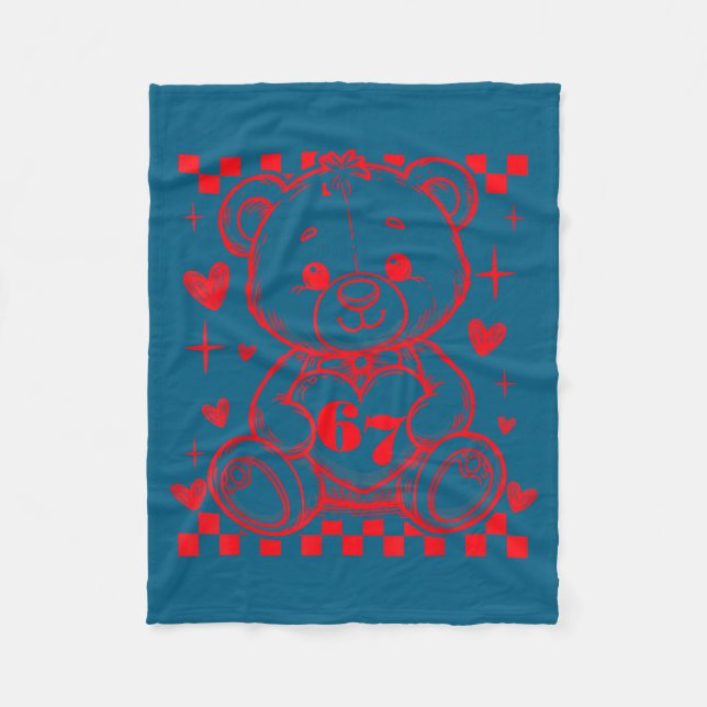 67 Cute Heart Teddy Bear Valentine's Day Six Seven Fleecedecke (Vorderseite)