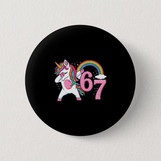 67 Dabbing Einhorn Für Mädchen Sechs Sieben Meme K Button (Vorderseite)