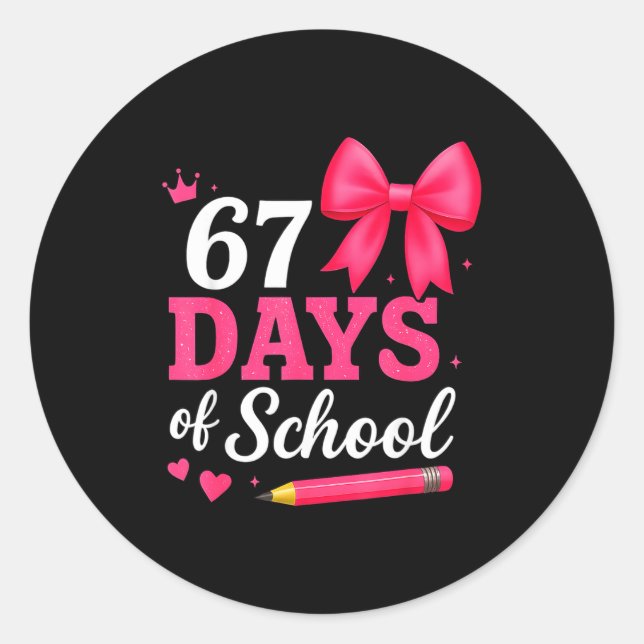 67 Days Of School Girls Coquette Bow 67th Day Of S Runder Aufkleber (Vorderseite)