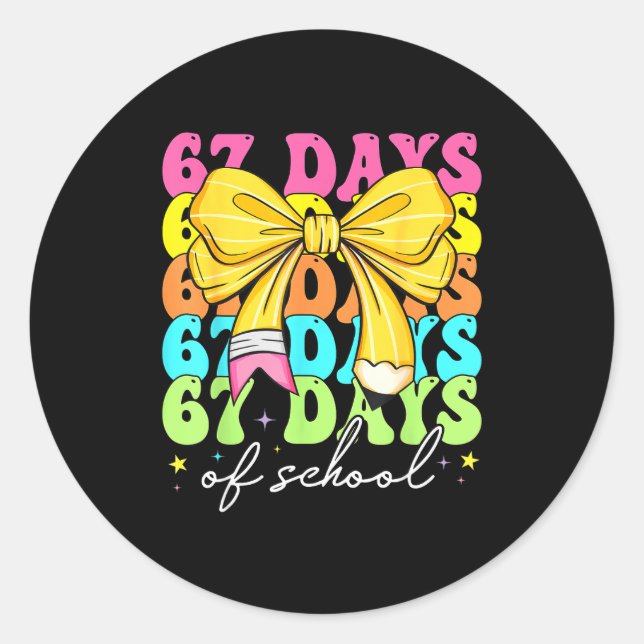 67 Days Of School Pencil Coquette Bow 67th Day Of  Runder Aufkleber (Vorderseite)