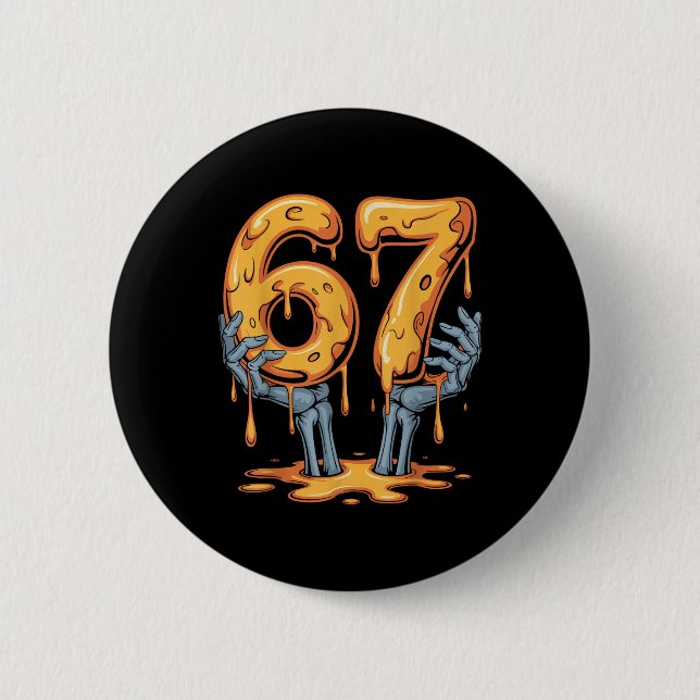 67 Drip Lustiges Skelett Halloween 67 Meme Eiscrem Button (Vorderseite)