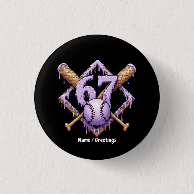 67 Eiscreme Tropfen Baseball Meme Funny Retro Spor Button (Vorderseite)