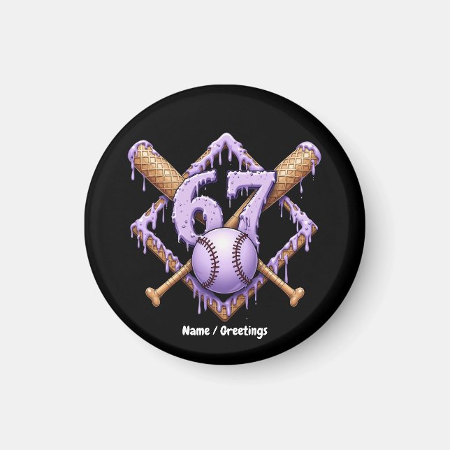 67 Eiscreme Tropfen Baseball Meme Funny Retro Spor Magnet (Vorne)