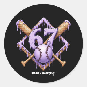 67 Eiscreme Tropfen Baseball Meme Funny Retro Spor Runder Aufkleber
