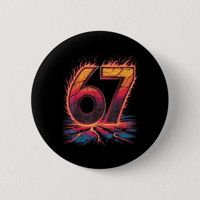 67 Flame Nummer Sechs Sieben Meme 67 Kind  Button (Vorderseite)