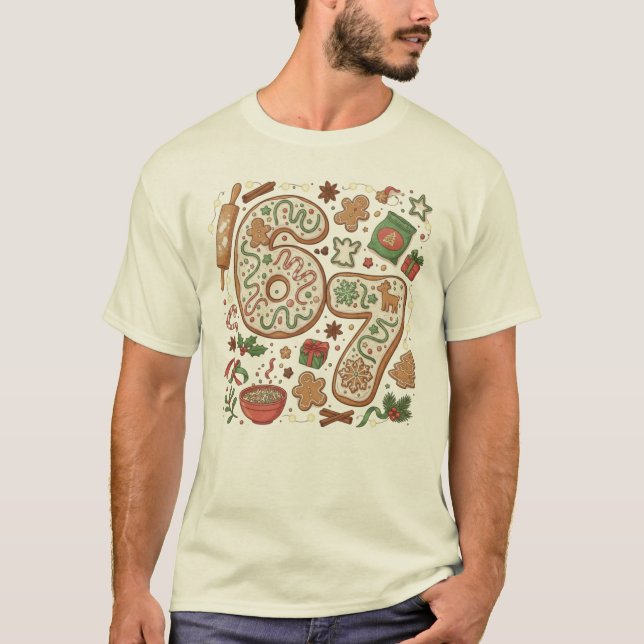 67 Funny 6 7 Six Seven Gingerbread Cookie Holiday T-Shirt (Vorderseite)