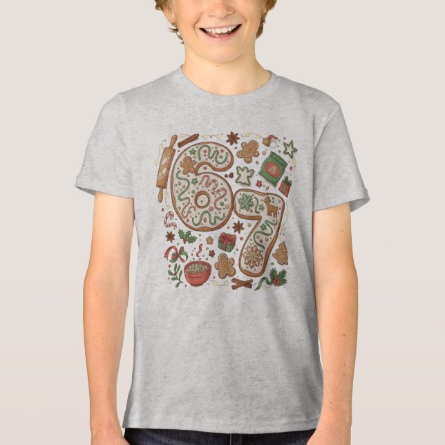 67 Funny 6 7 Six Seven Gingerbread Cookie Holiday Tri-Blend Shirt (Vorderseite)