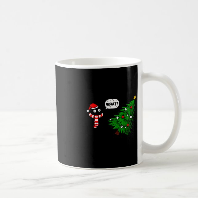67 Funny Black Cat Pushing Christmas Tree Over Cat Kaffeetasse (Rechts)