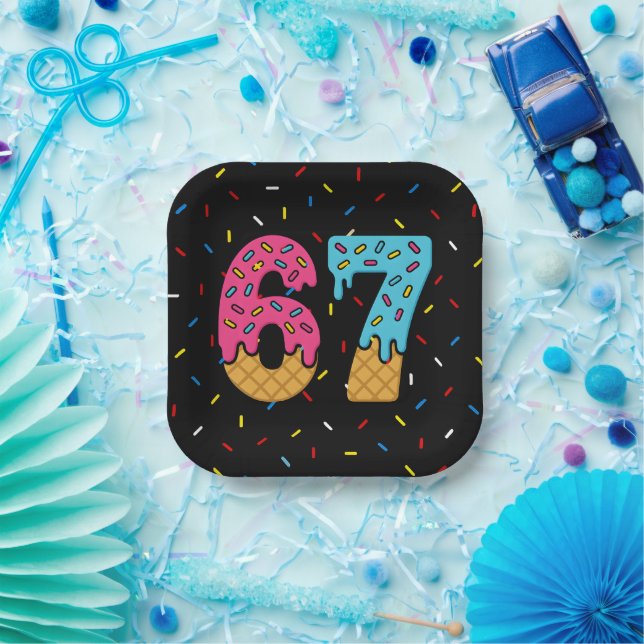 67 Funny Meme Ice Cream Six Seven Gen Alpha Pappteller (Party)