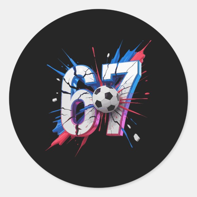 67 Fußball-Smash Nummer Siebenundsechzig Impact Ge Runder Aufkleber (Vorderseite)